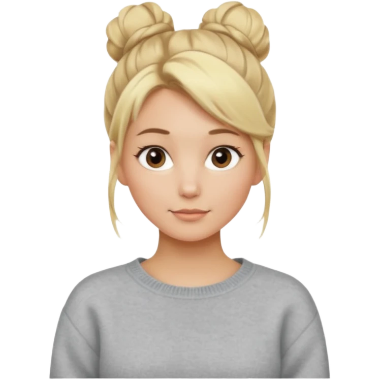Blonde Women with Bun, Casual Girl – messy blonde bun, soft sweater, relaxed friendly face. emoji