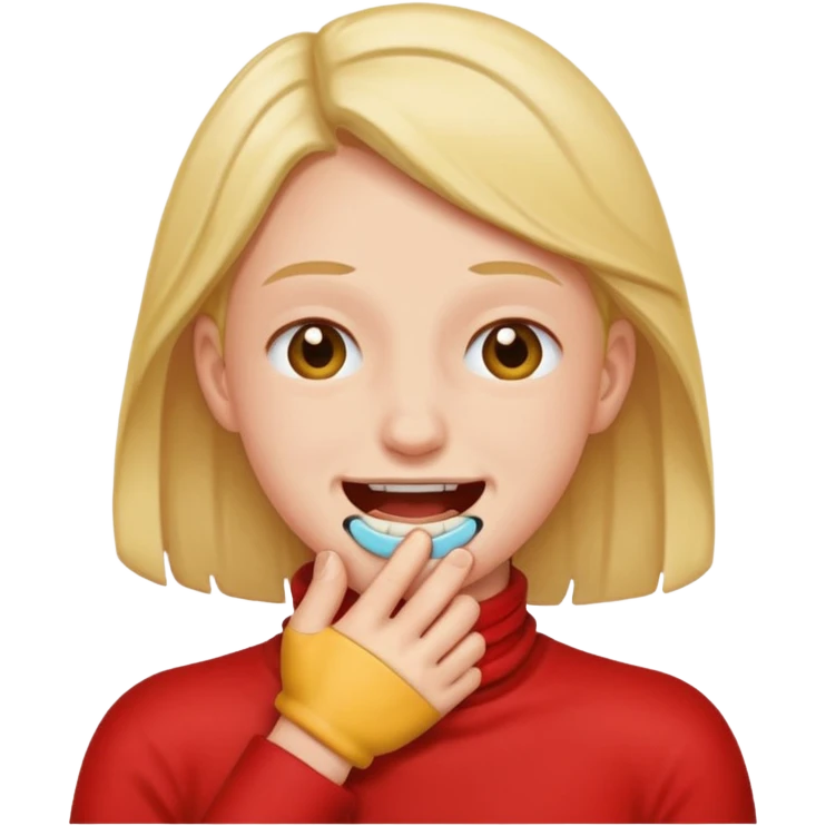 a person choking themselves while smiling emoji
