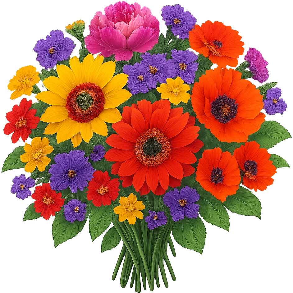 A bright floral bouquet, vibrant colors emoji
