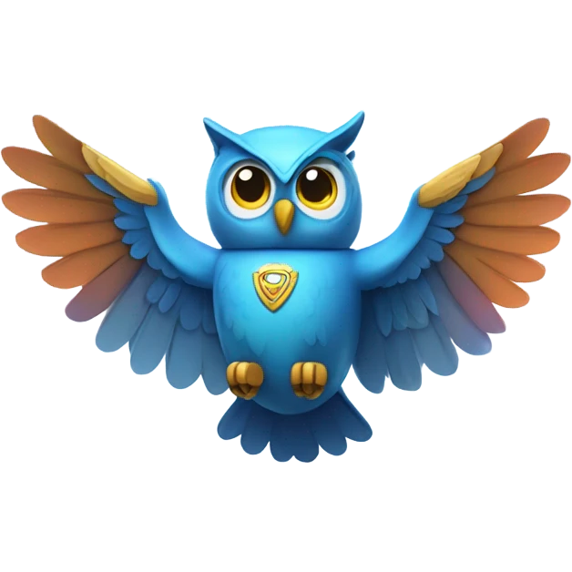 Blue owl flying with jetpack on emoji