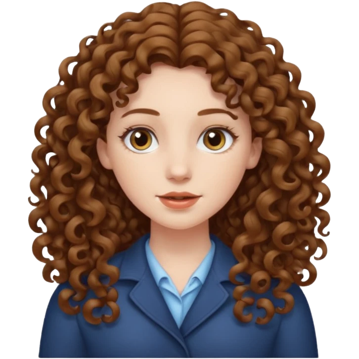 pale woman with one meter long brown curly hair, middle part emoji