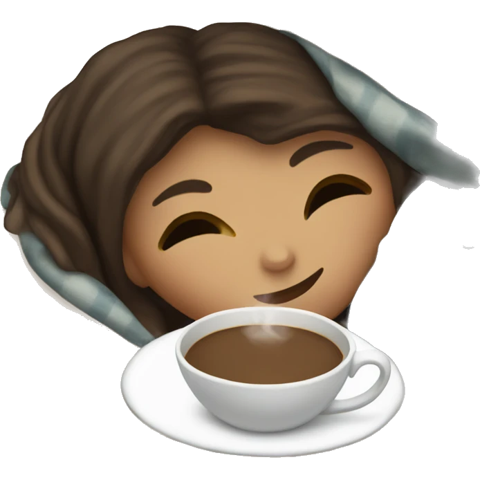 girl brunette inside a blanket sipping coffee eyes closed emoji
