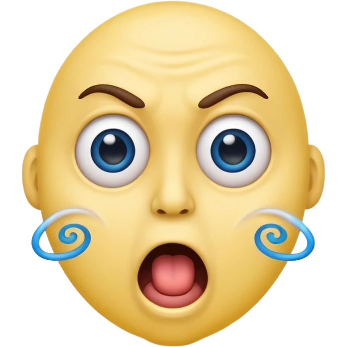yellow face with blue spiral eyes, open mouth showing visible bad breath, expressive and humorous classic emoji style emoji