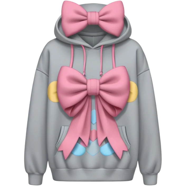 a gray oversized hoodie with a bow print on the chest emoji