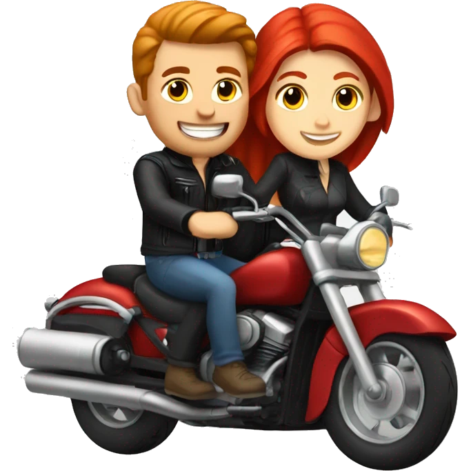 White man and white girl with red hair riding together on a motorcycle  emoji