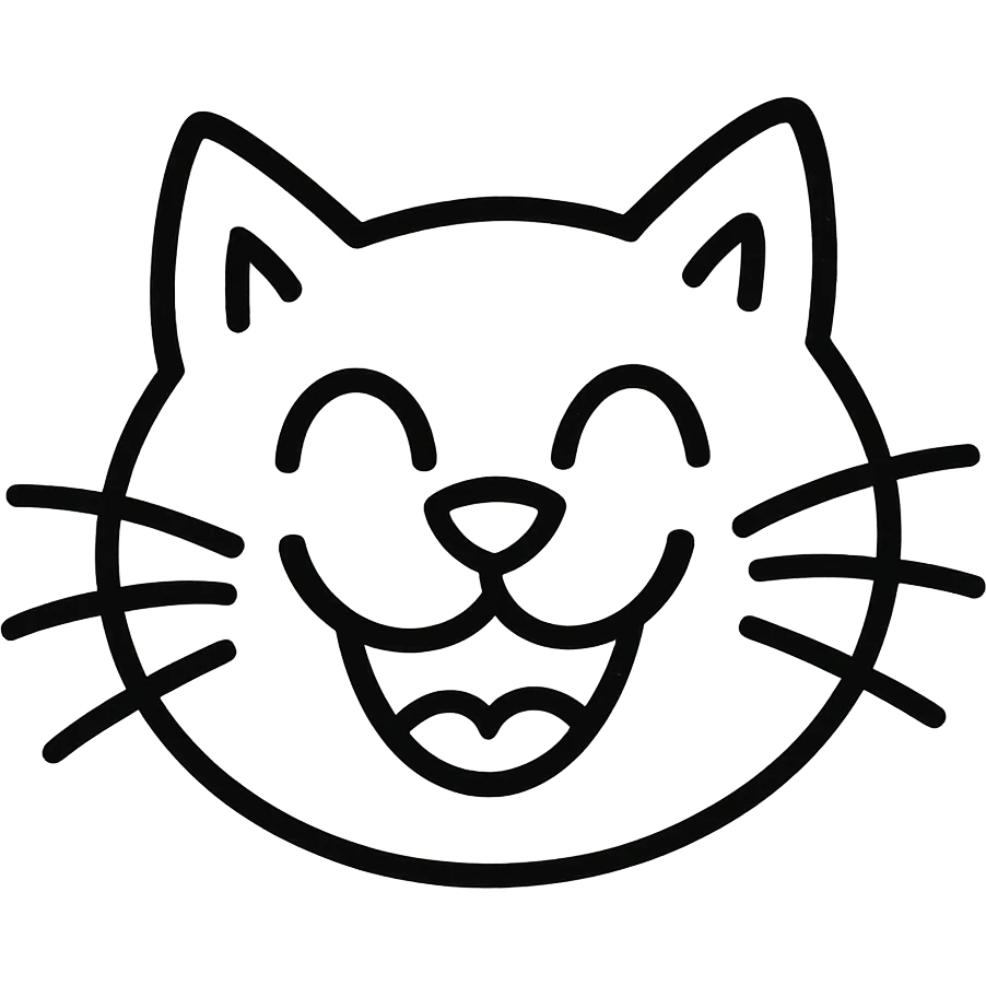 hand-drawn outlined icon of a funny cat face emoji