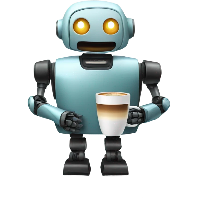 robot with a cup of coffee emoji