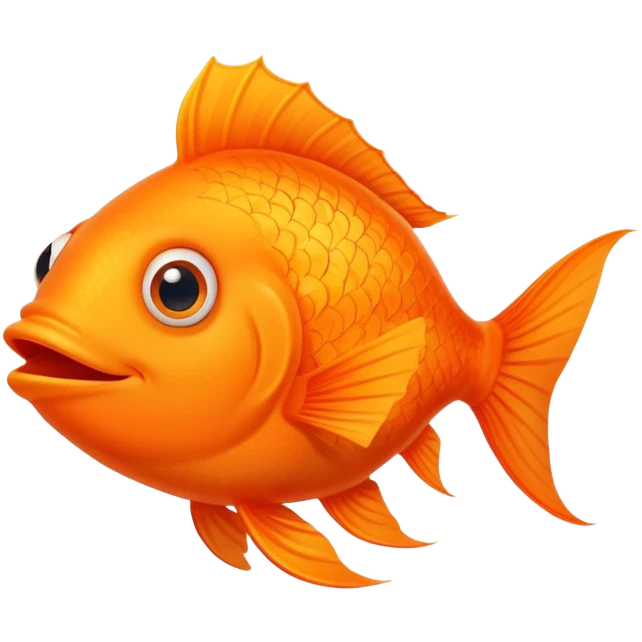 ridiculously derpy bright orange fish with wonky eye and goofy smile with drool, super friendly but extremely stupid looking, perfect flat side profile facing right, exactly 90 degrees, one eye visible emoji