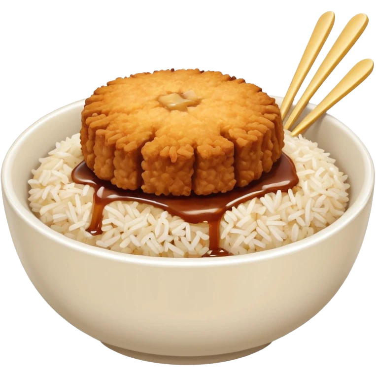 bowl filled with rice, a bit of brown sauce over the rice and a breaded pork cutlet over it emoji