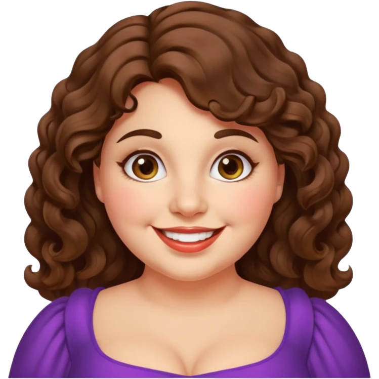 30 yr old italian woman, chubby, brown wavy hair, big brown eyes, huge smile, fancy dress emoji