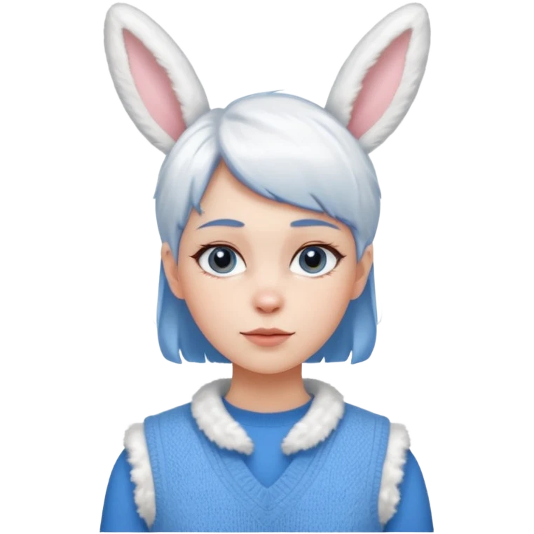 make a girl hair short and wear bunny skin pale ok and wear Sweater vests blue and make little bit a younger emoji