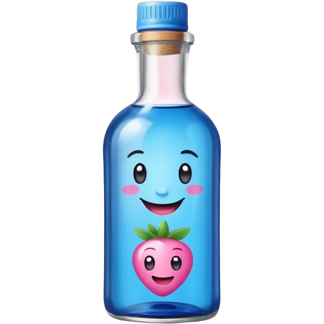 Smiling bottle of oil blue top pink outside with logo that says berry oil emoji