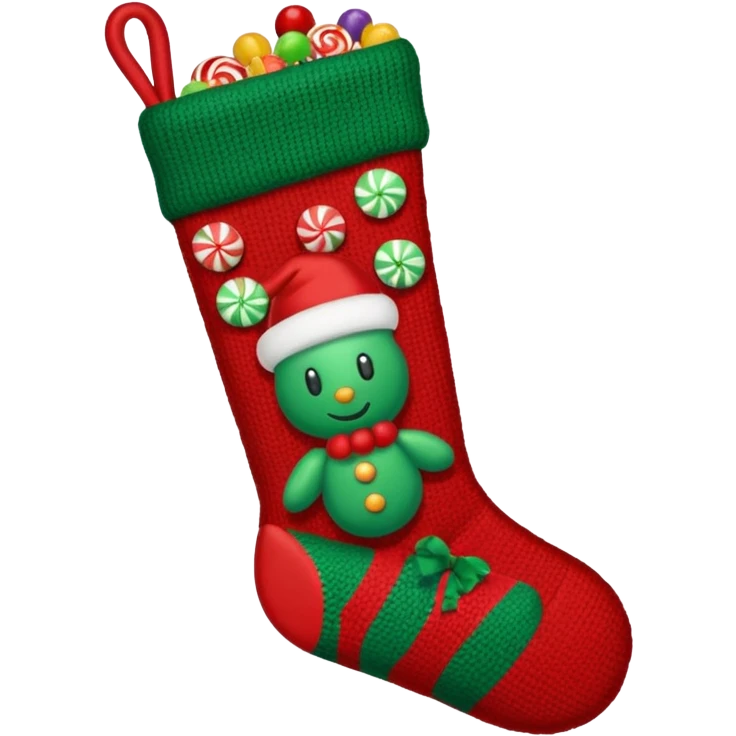A cozy Christmas stocking full of vintage toys and candy emoji