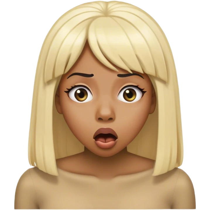 Beyoncé in a blond wig (long straight hair) eyes rolled up in a shocked reaction, mouth shut emoji