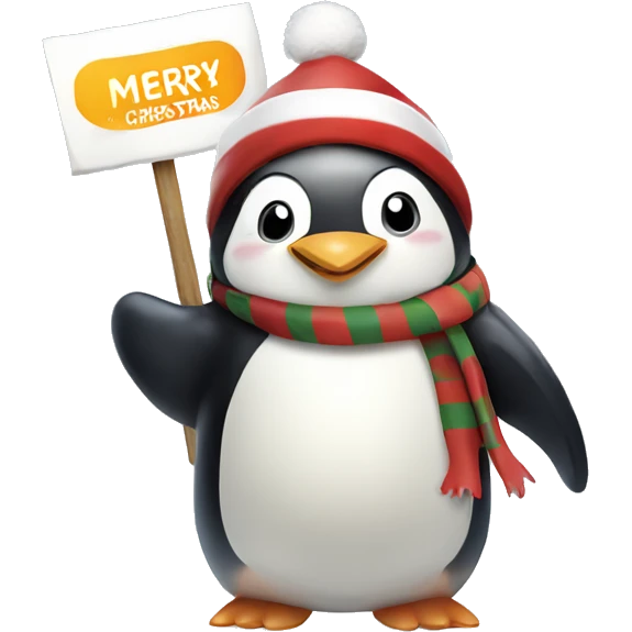 Penguin and rabbit holding merry Christmas sign emoji