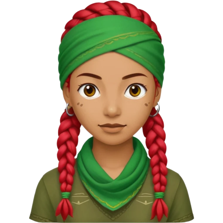 woman with red braids and a green bandana emoji