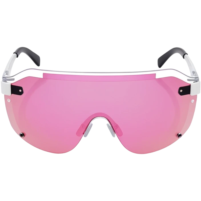 frameless pink tinted shield visor sunglasses, Y2K aesthetic, one-piece lens emoji