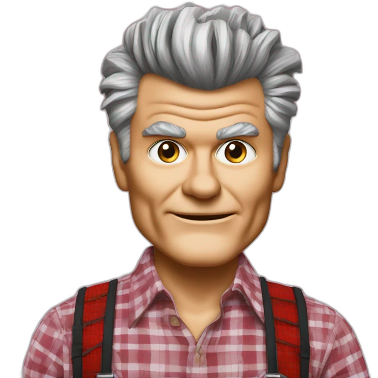 fred willard old skinny spiked hair red plaid shirt with suspenders (portrait,-front-facing) emoji