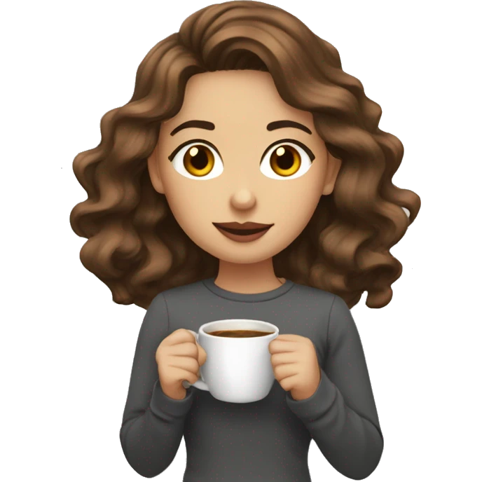 Brown hair, long, wavy girl, sipping coffee ￼ emoji