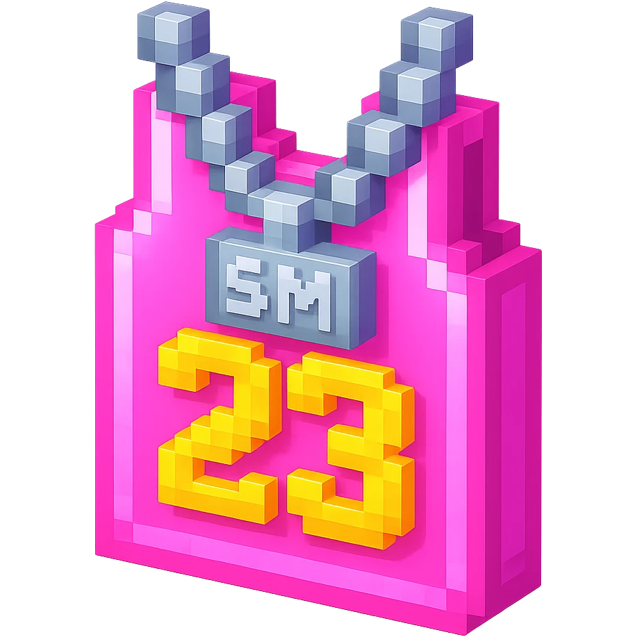 светящейся розовая баскетбольная майка с надписью "23" и серебряная цепь с надписью "SM", no background emoji