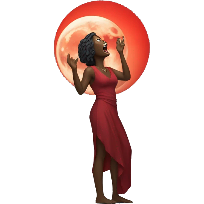 Woman howling to red moon emoji
