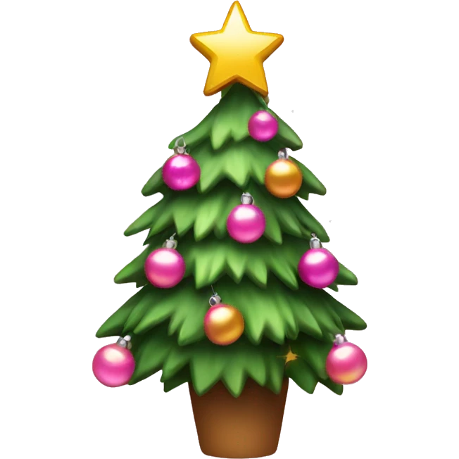 Christmas tree with pink decorations, chtistmas lights and star on top emoji