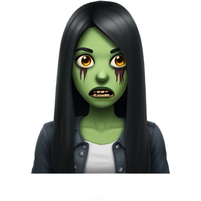 girl zombie with black long hair with teeth and serious face  emoji