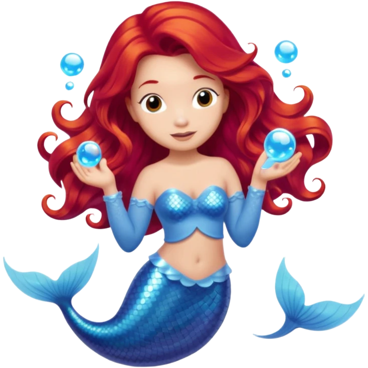 Bubbles the Mermaid from The Wiggles with light skin, long red hair, icy blue outfit emoji