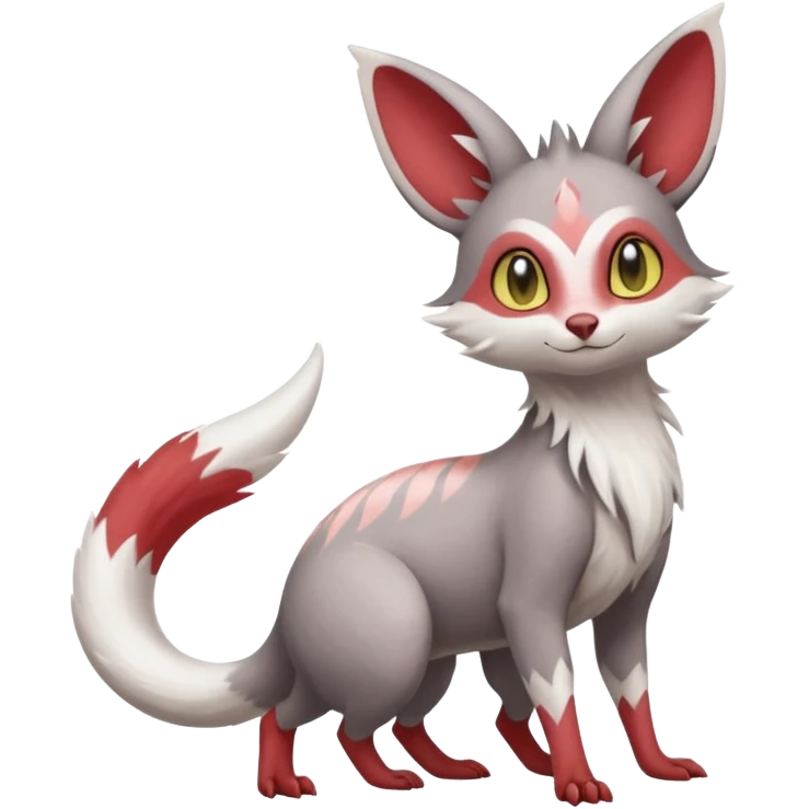 Minccino-Lykoi-Emolga-Pachirisu-Zangoose-fusion-hybrid-animal-Fakémon-creature, full body, thin long sleek scaly tail, intricate markings emoji