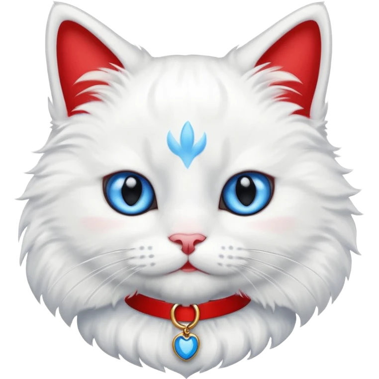 white cat with red necklaced emoji