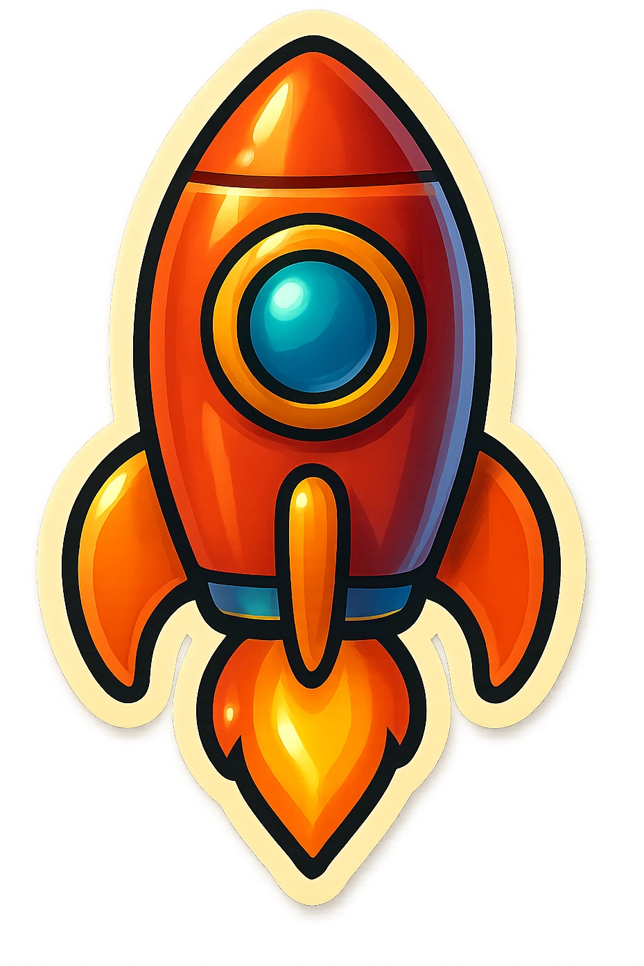 rocket with bold outlines, no color, retro sticker style emoji