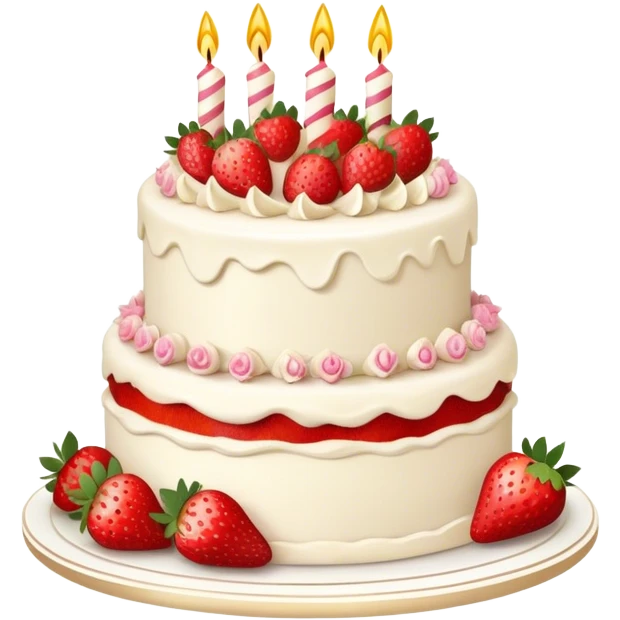 Elegant vintage birthday cake with flowers and fresh strawberries emoji