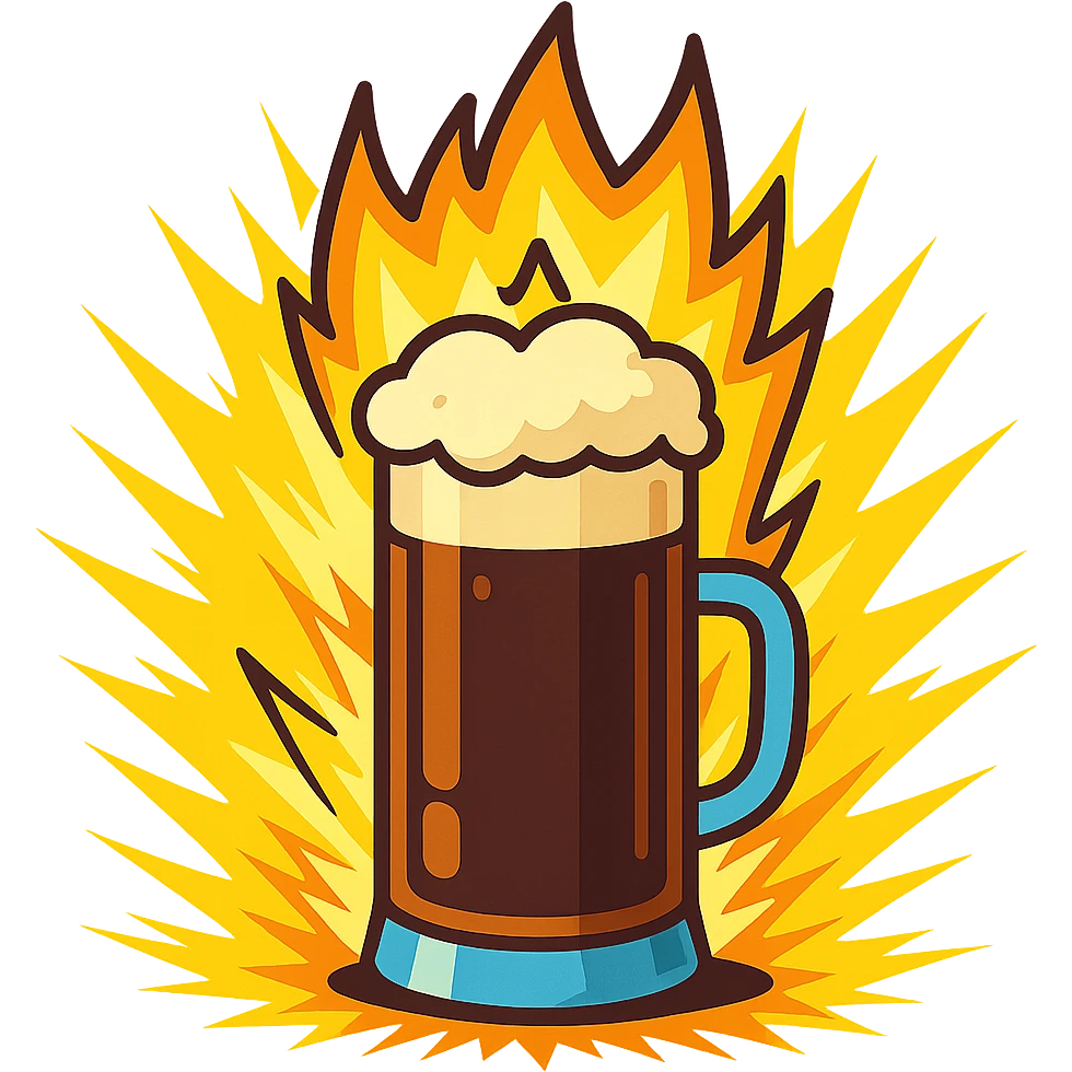 Goaßmaß glass with foam crown, surrounded by a dramatic glowing anime aura like Dragon Ball Z emoji