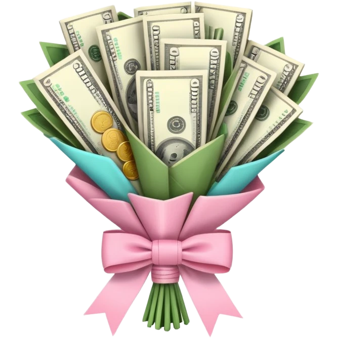 Money bouquet with a light pink bow on it emoji
