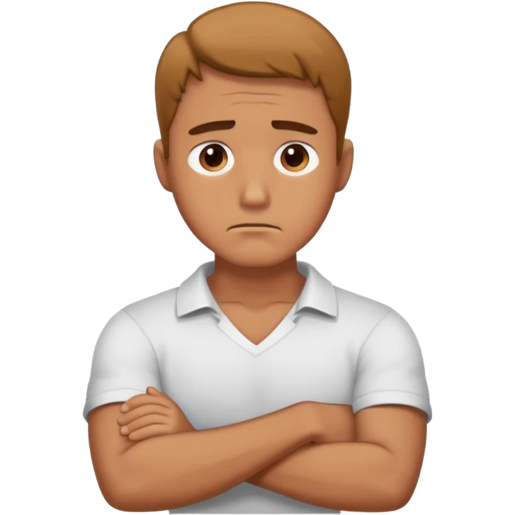 Guy with crossed arms around his neck sad emoji