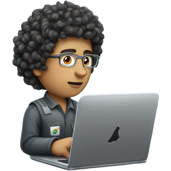 Mexican school IT technician with apple  laptop and with curly hair no glasses emoji