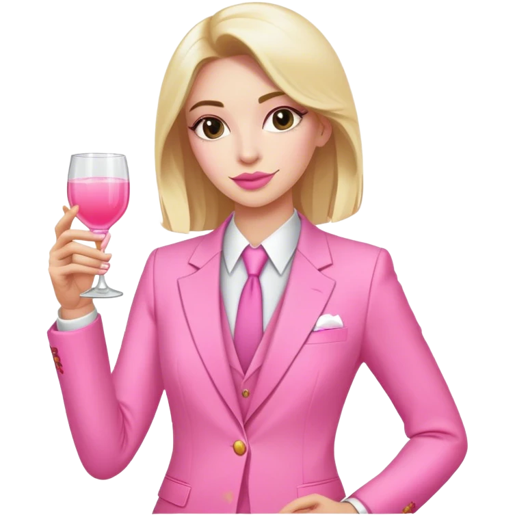 Sam Altman like looking person in all pink suit, with one hand holding a pink tequila drink emoji