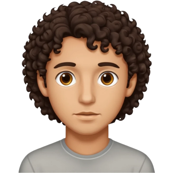 young man with dark brown curly hair, deep set eyes  emoji