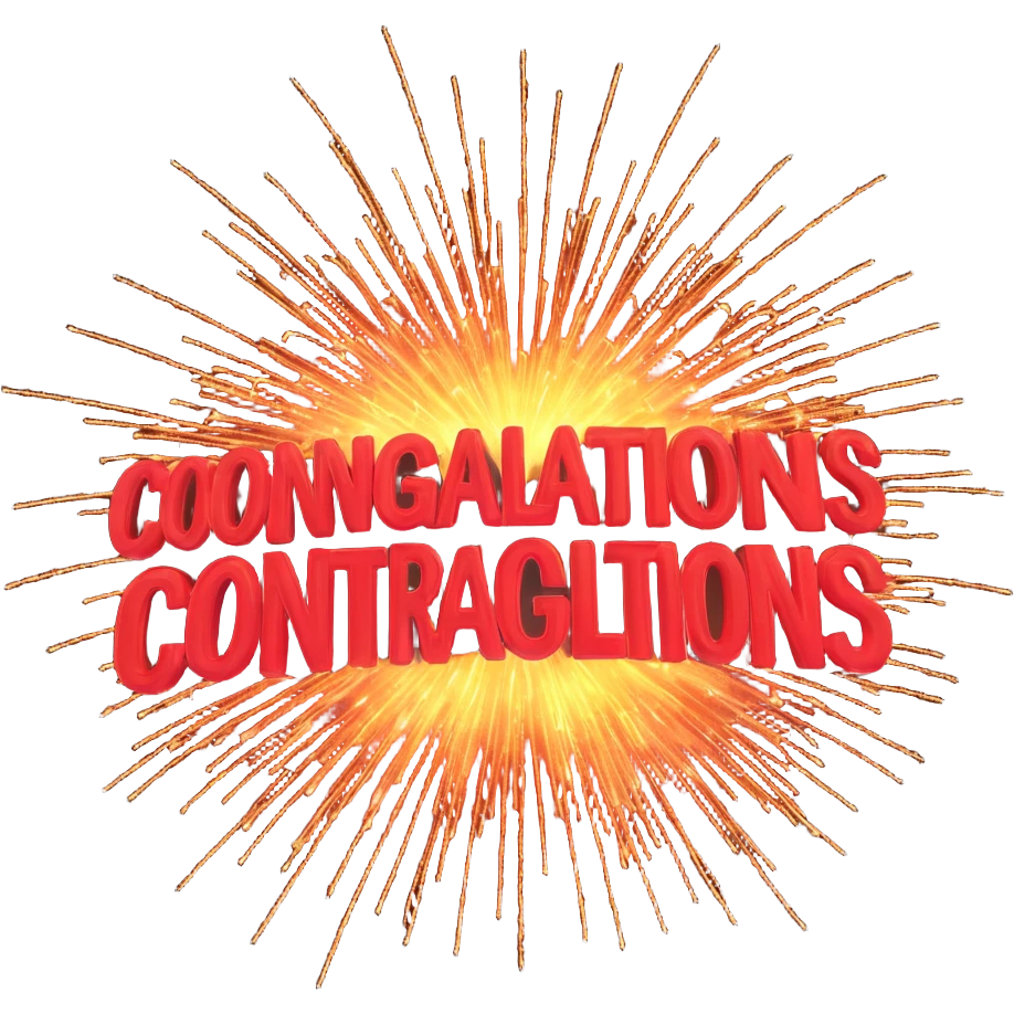Add the text 'Congratulations!' in a playful, 3D font below the sparkling firework explosion, matching the 3D emoji style, with no background. emoji