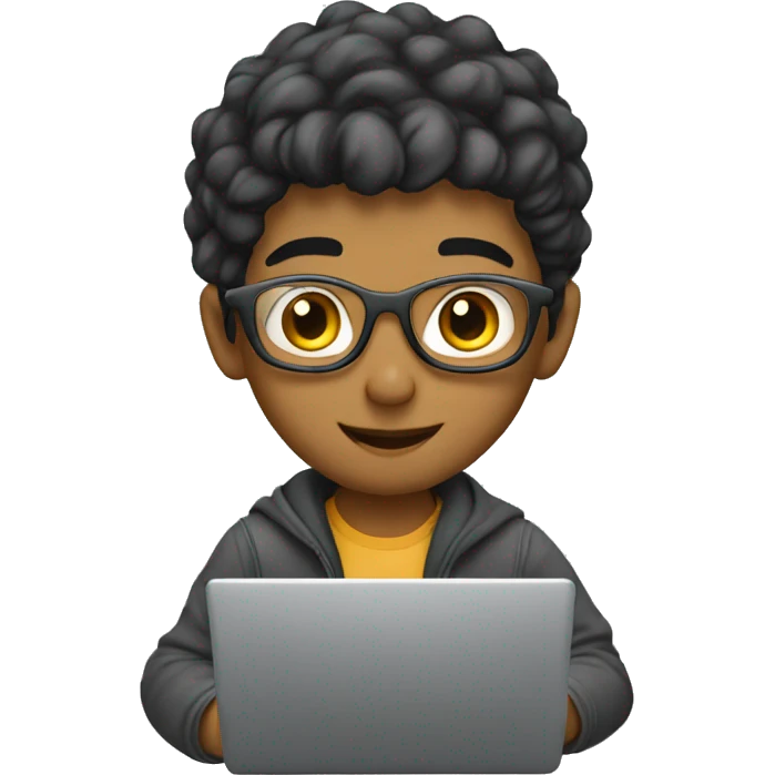 A young programmer with Arabic features, using his laptop emoji