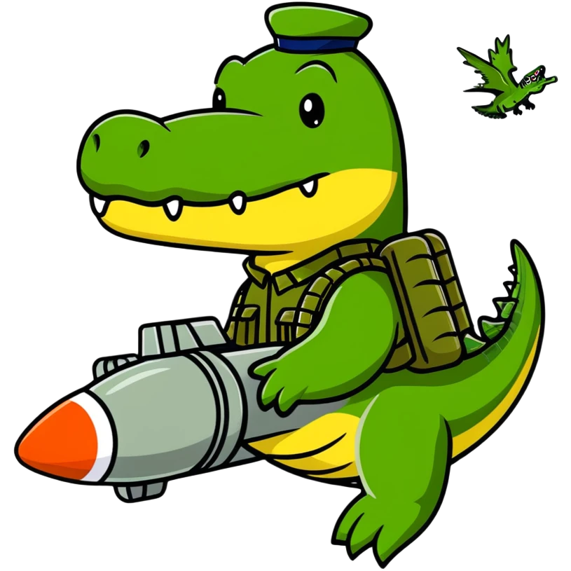 military crocodile bombardier dropping bombs emoji