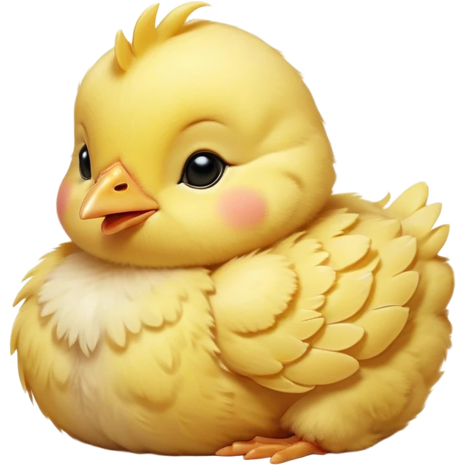 Meme-Worthy Cute Sleeping Yellow Baby Chicken Portrait Emoji, Head resting peacefully with a contented smile, showcasing a delightfully tiny build and a luxuriously soft bright yellow downy coat, eyes shut in a serene, restful nap, Simplified yet hilariously adorable features, highly detailed, glowing with a soft, drowsy light, high shine, relaxed and utterly lovable, stylized with an air of playful laziness, bright and heartwarming, soft glowing outline, capturing the essence of a comically sleepy chick, so meme-worthy it feels like it could instantly become the next viral sensation of adorable slumber! emoji