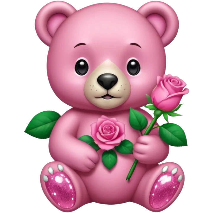 pink diamond bear holding a pink rose emoji