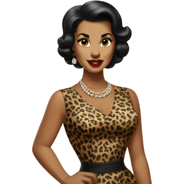 pin up brown woman with black hair in a 50s leopard dress emoji