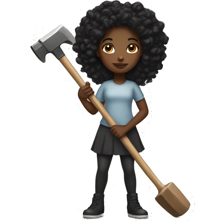 Black girl with long curly black hair with a hammer emoji