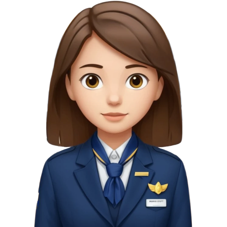 Reception Young girl, straight hair, wearing uniform jacket with hotel name badge, tasteful scarf, stand behind the desk

 emoji