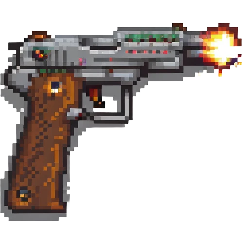 Pixel art pistol firing with muzzle flash emoji