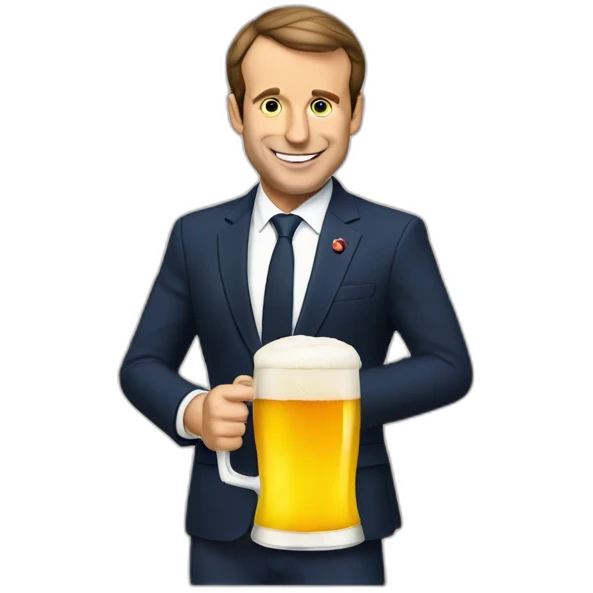 Macron with a beer emoji