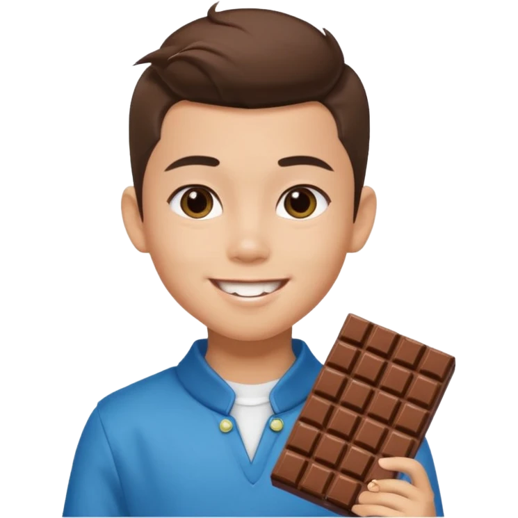 a pretty male bratz asian boy smiling with chocolates with middle part hair emoji
