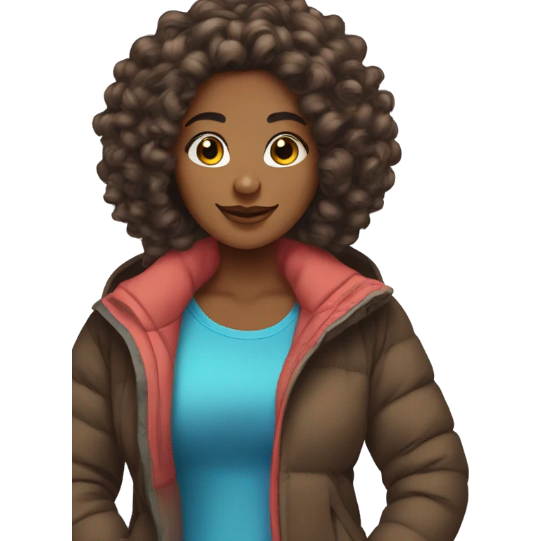 Brown skin plus size curly straight mid length hair snowboarding  emoji